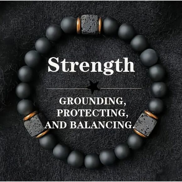 Round Square Diffuser Genuine Lava Stone Silver Men's Stretch Bead Bracelet - Picture 3 of 4